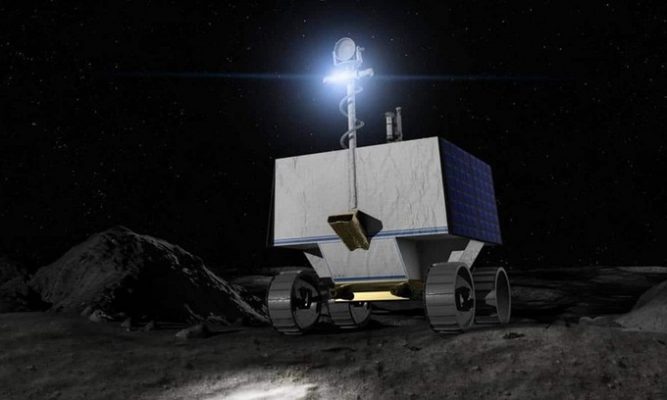 Mô phỏng robot VIPER hoạt động ở vùng tối của Mặt Trăng. Ảnh: NASA.